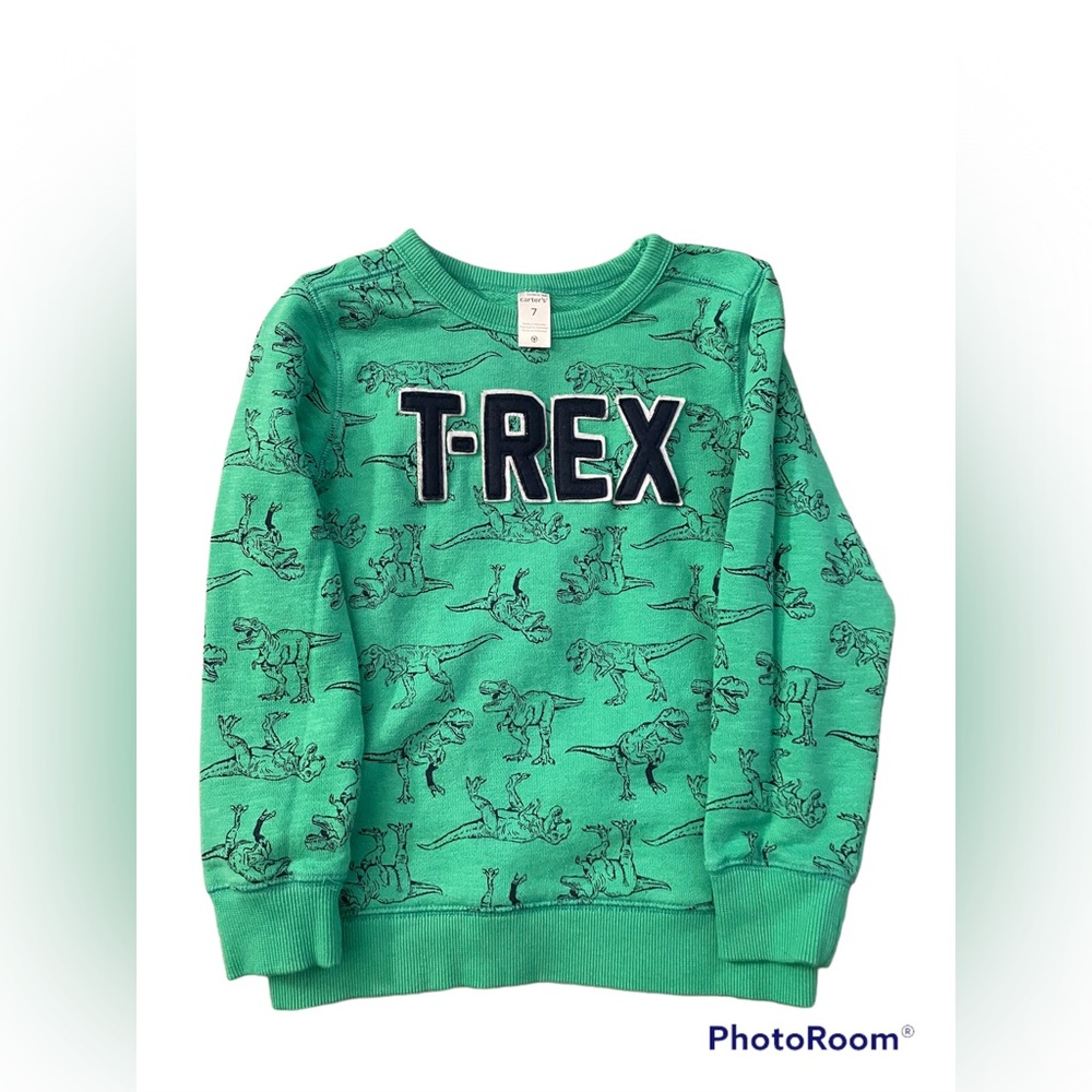 Carters Boys Green T-Rex Dinosaur Sweatshirt| Size: 7